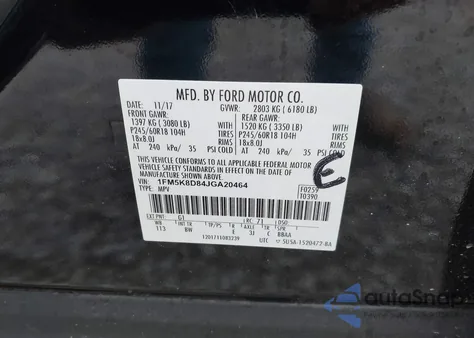 2018 Ford Explorer Xlt из США, поврежденный, VIN 1FM5K8D84JGA20464